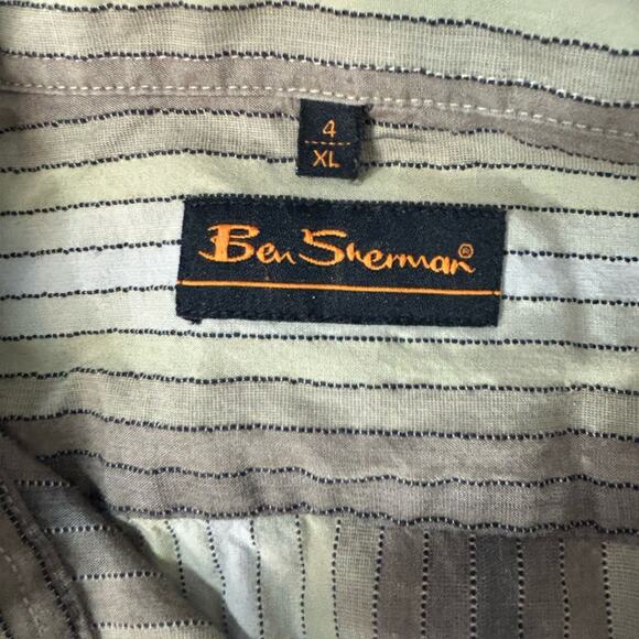 Ben Sherman Textured Button Front Dress Shirt Retro Vibe Brown Stripes Size XL - Picture 10 of 12